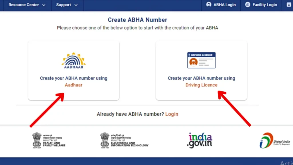 abha health card registration login